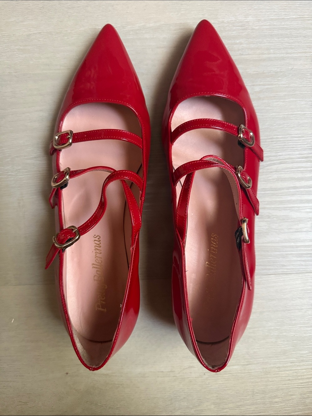 Pretty Ballerinas Red Patent Leather Triple Strap Mary Jane Heels